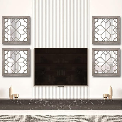 Wocred Set of 4 Mirrors Square Wall Mirror,Gorgeous Rustic Farmhouse Accent Mirror,Barn Wood Color Entry Mirror for Bathroom Renovation,Bedrooms,Living Rooms and More(12”x12”-4pcs)