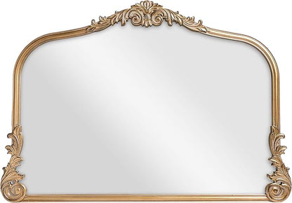 Wylde Iris English Estate Carved Arch Wood Wall Mirror, Mirror for Entryway, Living Room, Bathroom, Antique Gold, 26x37