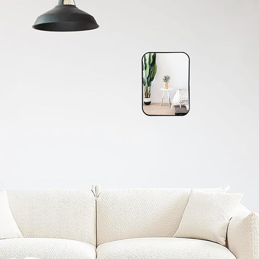 Aluminum Metal Framed Mirror with Rounded Corners, Rust Resistant, Wall Mounted Mirror for Bedroom or Living Room,Vertical Hanging (Black, 11.8x15.7inch)
