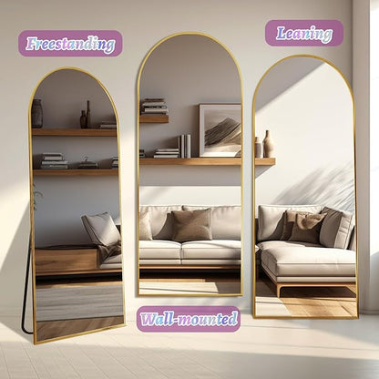 Full Length Mirror, 57"x19" Arched Floor Mirror Freestanding, Floor Standing Full Body Mirror with Stand for Bedroom, Hanging Mounted for Living Room Cloakroom, Gold