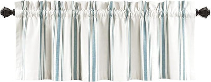 Lush Decor Farmhouse Stripe Yarn Dyed Recycled Cotton Window Curtain Valance, 18" L x 52" W, Blue - Classic Modern Rustic Charm - Eco Friendly Cotton Fabric