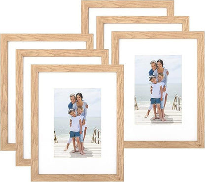 8x10 Picture Frame Set of 6, Made of Perspex Glass, Display Picture 5x7 with Mat or 8x10 without Mat, Wood Grain Photo Frame for Wall Mounting or Tabletop Display for Birthday Christmas Gifts