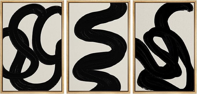 SIGNLEADER Framed Canvas Print Wall Art Set Duotone Minimal Dark Brush Stroke Landscape Abstract Shapes Illustrations Modern Art Boho Decorative for Living Room, Bedroom, Office - 16"x24"x3 NATURAL