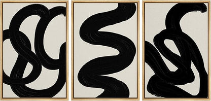 SIGNLEADER Framed Canvas Print Wall Art Set Duotone Minimal Dark Brush Stroke Landscape Abstract Shapes Illustrations Modern Art Boho Decorative for Living Room, Bedroom, Office - 16"x24"x3 NATURAL