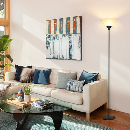 Coucrek Floor Lamp, LED Standing Lamps with White Plastic Shade, Black Modern Torchiere Floor Lamp, Tall Lamps for Living Room Dorm, Bulb not Included