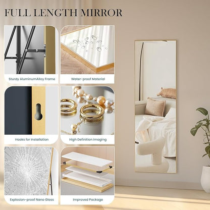 NEWBULIG Full Length Mirror, Full Body Floor Mirror with Aluminum Alloy Thin Frame, Wall or Standing Mirror for Bedroom, Living Room, Dressing Room