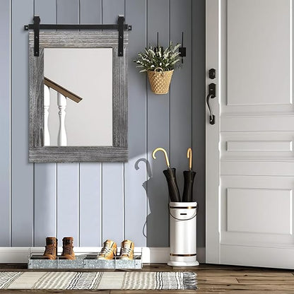 AAZZKANG Wall Mirror Large Rectangle Barn Door Mirrors with Wooden Framed Rustic for Bedroom Bathroom Living Room 26"x18"