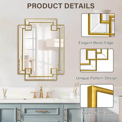 Gold Mirror for Bathroom, 20x26.4 Inch Rectangle Bathroom Vanity Mirror for Over Sink, Modern Decorative Mirror for Living Room Entryway Fireplace Mantel (Horizontal/Vertical)