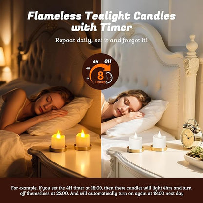 PChero Rechargeable Flameless Candles with Remote Timer & Charging Base, 12 Pack Votive Candles Battery Operated Tea Lights Flickering, LED Tealights for Home Wedding Halloween Fall Christmas Decor
