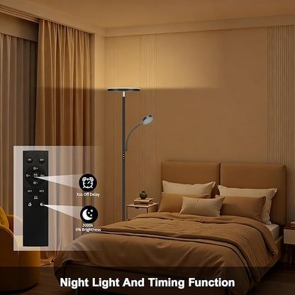 Floor Lamp-42W/4200LM Super Bright Floor Lamp,Dimmable 2-in-1 LED Floor Lamp for Bedroom,Torchiere Floor Lamps with Remote & Touch Control,69" Tall Standing Lamp for Living Room,Office,Reading,Black