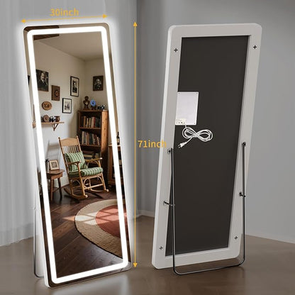 Standing Mirror Full Length with LED Lights, 71"x30" Lighted Mirror with Dimming & 3 Color Lighting, Tall Mirror Full Body for Bedroom, Dressing Room