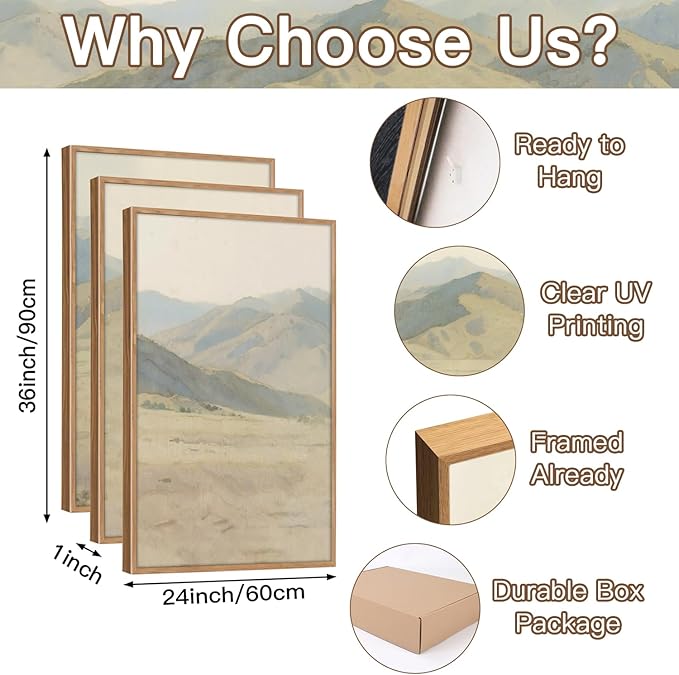 CHDITB Jesus Leaves The 99 Parable of The Lost Sheep Framed Canvas Wall Art(24"x36"), 3 Panels Boho Mountain Nature Landscape Artwork Prints, Large Religious Christian Bible Story Faith LDS Gift Decor for Home Office Bedroom