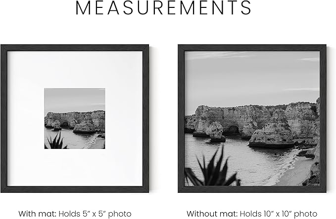 HAUS AND HUES Solid Oak Wood 10”x10” Picture Frames Matted to 5”x5” Set of 3-10x10 Frame with Mat, Square Black Picture Frame Set, 10 x 10 Frames, Square Black Frames for Gallery Wall