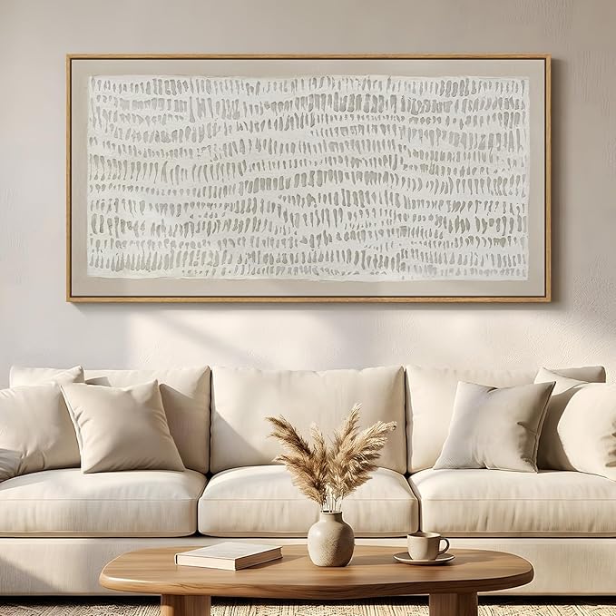 Large Framed Neutral Abstract Wall Art for Living Room, Beige Minimalist Horizontal Canvas Prints Paintings Artwork for Walls, Modern Wabi-Sabi Pictures Wall Decor for Bedroom Dining Room, 30x60 In