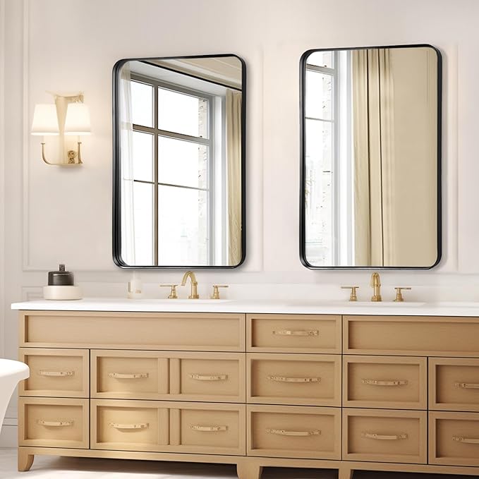 Fabuday Bathroom Mirror Over Sink 24x36 Black - Framed Matte Bathroom Vanity Mirror, Wall Mounted Decor Mirror for Living Room, Restroom, Entryway, Hangs Vertically or Horizontally