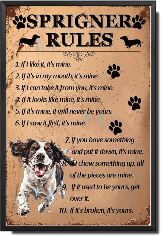 Metal Sign Tin Sign Vintage Wall Art Springer Rules Signs for Garden for Restaurant 12×16 Inches with Metal Frame