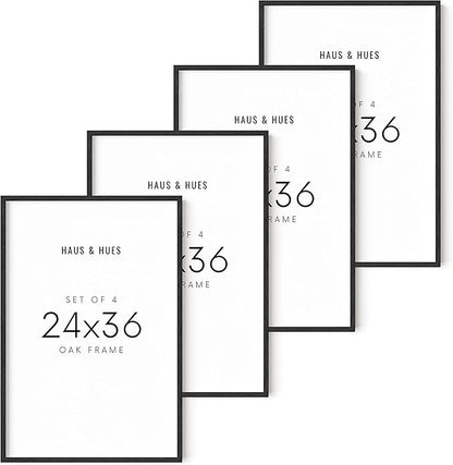 HAUS AND HUES 24x36 Black Oak Frame Set of 4 - Wooden Wall Poster Holders, Rustic Black Oak Finish