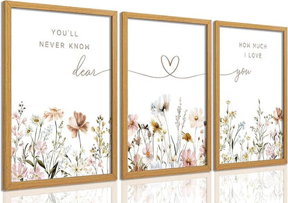 JBZDD 3Pcs Wildflower Nursery Wall Art Boho Botanical Flower Sentences Posters Girl Nurseries Print Artwork for Baby Girl Nursery Bedroom or Living Room Decoration Unframed12x16in
