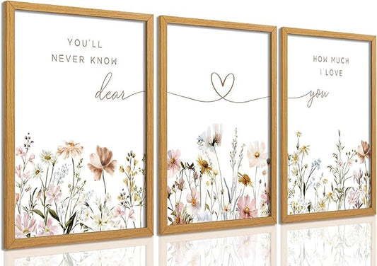 JBZDD 3Pcs Wildflower Nursery Wall Art Boho Botanical Flower Sentences Posters Girl Nurseries Print Artwork for Baby Girl Nursery Bedroom or Living Room Decoration Unframed12x16in