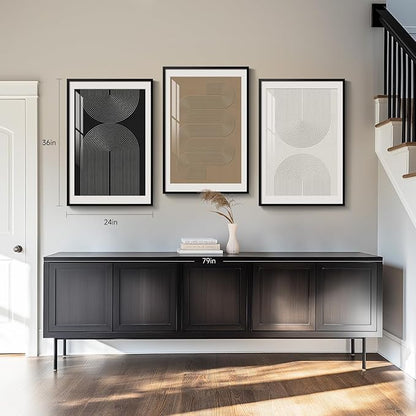 Large Framed Boho Neutral Abstract Wall Art for Living Room, 3 Piece Black White Brown Prints Paintings Artwork for Walls, Modern Minimalist Geometric Pictures for Hallway Office Wall Decor 24x36 In