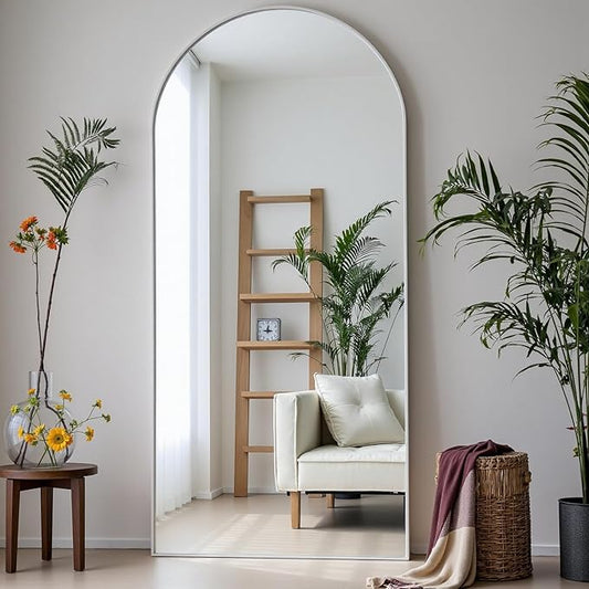 Dewfig Arched White Full Length Mirror, 71"X26", Large Floor Mirror, Full Body Mirrors for Leaning or Hanging, Standing Mirrors for Bedroom, Living Room,Dressing Room, Aluminum Alloy Frame, White