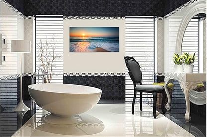 TutuBeer 1 Panel Beach Pictures Wall Art Blue Sea White Beach at Sunrise Pictures Print on Canvas Sea Wall Decor Seascape Paintings for Home Decor Stretched and Framed Easy to Hang 24x48 inch