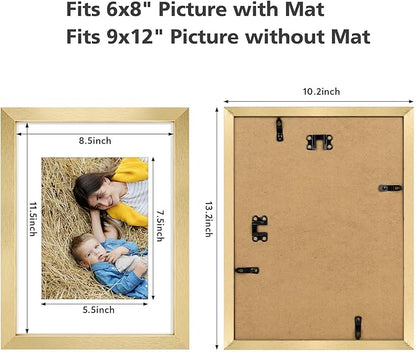 Golden State Art, 9x12 Picture Frame Set of 3 - Matted to 6x8 Photo - Engineered Wood Gallery Frame Set - Wall Mounting (Gold, 3 Pack)