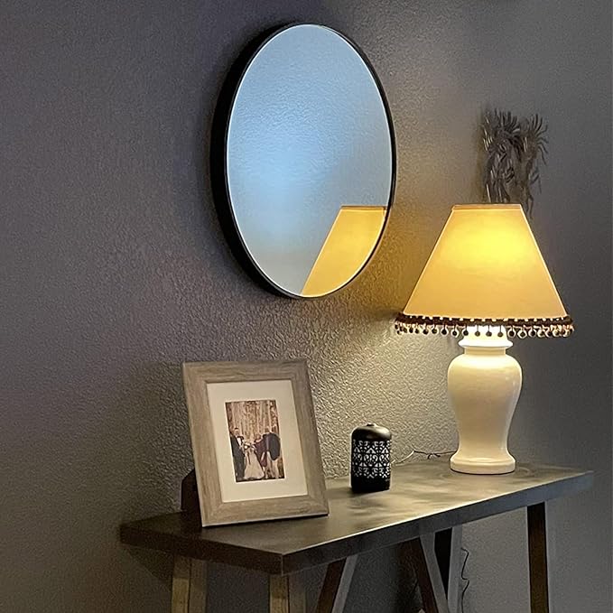 Oruii Black Circle Mirror, 18 inch Round Mirror Metal Frame, Black Bathroom Mirrors for Bedroom, Bathroom, Living Room, Over Sink, Rustic, Vanity