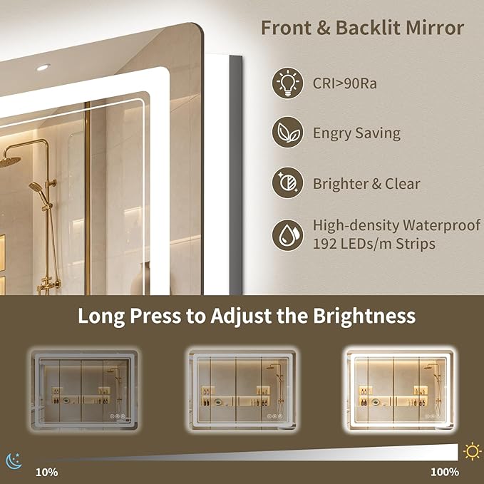 24"x32" LED Bathroom Mirror with Lights, Backlit + Front Lit, Anti-Fog, Lighted Bathroom Mirror for Wall, HD Shatterproof Tempered Glass, Dimmable, Memory Function (Horizontal/Vertical)