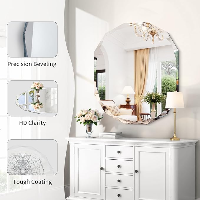 GLASHOM Frameless Bathroom Mirror, 30x36 inch Vanity Mirror Beveled Edge Wall Mounted, Modern Frameless Mirror for Bathroom, Living Room, Entryway Mirror Horizontal or Vertical