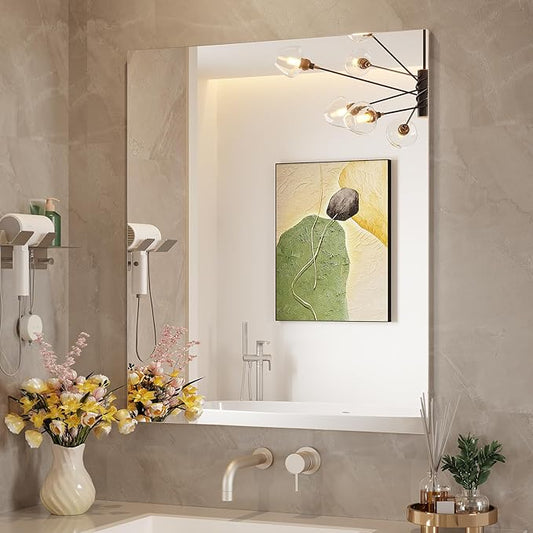 Frameless Mirror for Bathroom, 30"x36" Frameless Bathroom Mirrors for Over Sink, Large Tempered Glass Square Vanity Mirror, Wall Mirror for Living Room, Bedroom, Entryway, Vanity