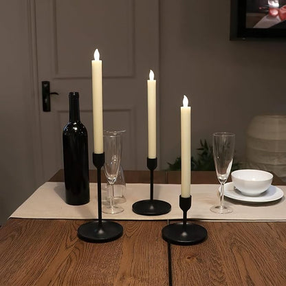 Rhytsing 10" Ivory Flameless Taper Candles with Timer, Battery Operated Dinner Candlesticks, Push-Activated, Textured Wax Finish, Warm White Light, Remote & 10 Batteries Included - Set of 5