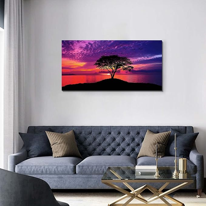 EPHANY Abstract Sunset Tree Canvas Wall Art Art - Red Tree Painting, Framed Wall Picture Canvas Print Framed Picture Painting for Room Home Decorations (G-1pcs,20x40inchx1pcs)