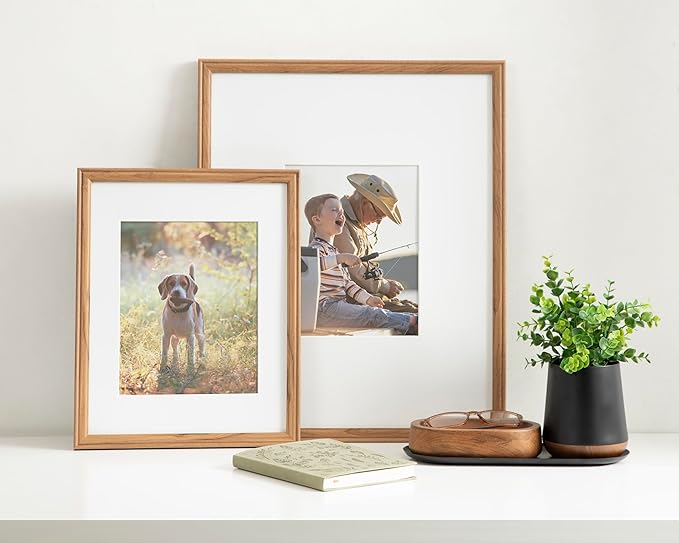 Kate and Laurel Adlynn Rectangle Picture Frame Set of 3; 16 x 20 matted to 8 x 10; Brown; Transitional Three-Piece Frame Set for Gallery Wall Frame Set in Living Room Wall Decor