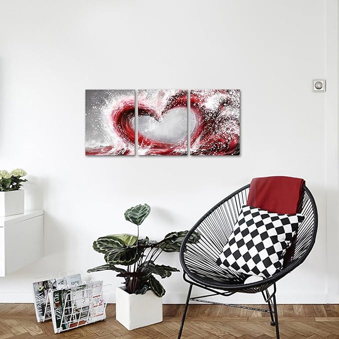 HOMEOART Bedroom Wall Art Ocean Wave Painting Love Sign Wall Decor Framed Artwork Bathroom Bedroom Living Room Decor (Red)