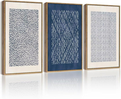 Drsoum Blue Mid-Century Modern Framed Wall Art Minimalist Abstract Boho Wall Decor Geometric Artwork Kitchen Dining Room 11x14in Natural Framed