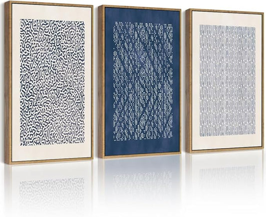 Drsoum Blue Mid-Century Modern Framed Wall Art Minimalist Abstract Boho Wall Decor Geometric Artwork Kitchen Dining Room 11x14in Natural Framed