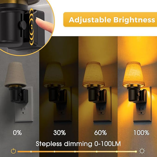 L LOHAS LED Night Lights Plug into Wall, 2 Pack Linen Fabric Round Platform Decor Night Light, Dusk to Dawn Sensor Vintage Nightlight, Amber Warm 0-100LM Dimmable, for Bedroom Living Room Hallway