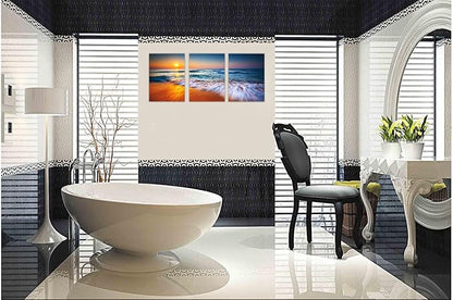 TutuBeer 3 Pcs Ocean Pictures Beach Pictures Beautiful Sunrise over the Sea Picture Print on Canvas Wall Decor Beach Picture Ocean Wall Art Stretched and Framed 16" x 32" x 3 Pcs