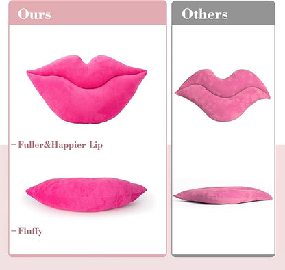 AELS 3D Lips Throw Pillows Smooth Soft Velvet Decorative Throw Pillows Love Pillows Cute Pillow 20 X 11 inches for Couch Sofa Bed Living Room Bedroom, Vivid Pink