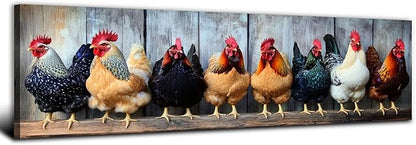 Large Farm Chicken Wall Art Rooster Kitchen Wall Decor Rustic Farmhouse Coop Picture Canvas Prints for Dining Room Decorations Colorful Country Animal Poster Painting Artwork Cabin Home Decor 14x48”