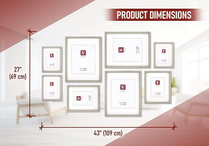 8 Pack Shadow Box Style Gallery Wall Frame Set – Deep Photo Frame Set with Mat for 8x10, 5x7 and 4x6 - Multiple Sizes Picture Frame Set for Wall Collage – Assorted Picture Frames for Wall (Gray)