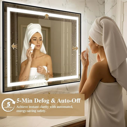 72X40 Inch LED Bathroom Mirror with Lights, Black Frame Frontlit+ Backlit Bathroom Vanity Mirror for Wall, Ultra-Clear Tempered Glass, Shatter-Proof, Anti-Fog and Memory Function, ETL Listed