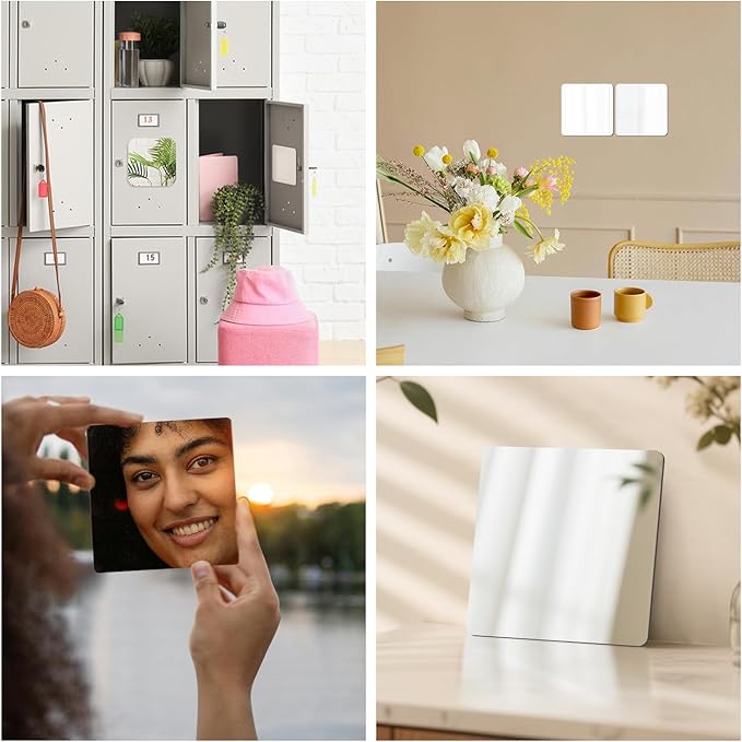 yuntop 2 Pack Self Adhesive Acrylic Mirror, 2MM Flexible Plastic Mirror, Shatterproof PS Frameless Wall Mirror for Bathroom Vanity and Entryway (6 x 6 inch)