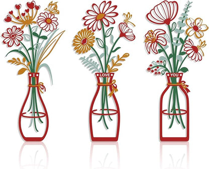 3 Pieces Metal Flowers Wall Art Decor, House Minimalist Bathroom Wall Decors Sculptures for Living Room Dining Room Bedroom Housewarming Gifts