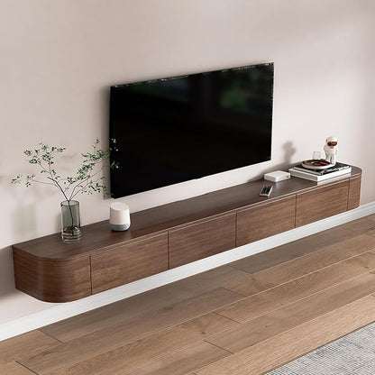 Floating TV Stand 79 Inch Wall Mounted TV Cabinet with LED Light Strip, TV Media Console with Flip-Down Door & Drawers for Living Room (Walnut, Light Strip 78.7")