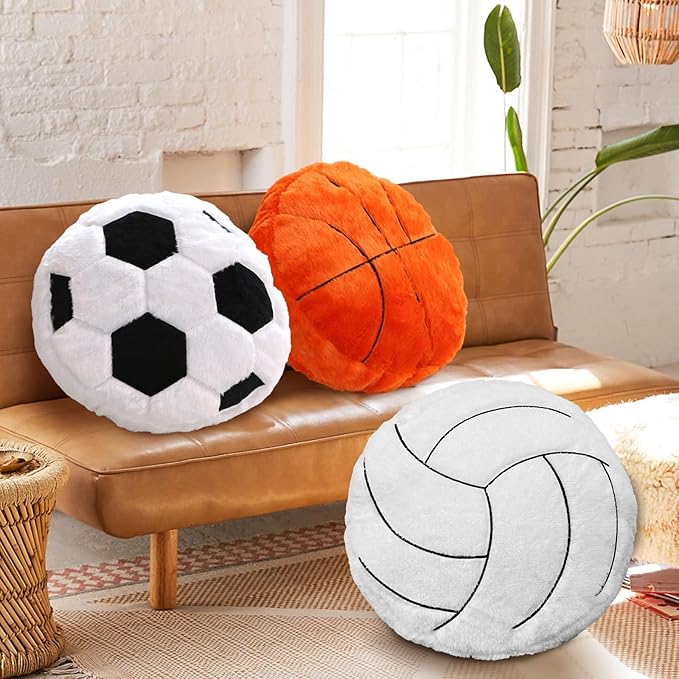 Volleyball Pillow – 15.7" Soft Fluffy Plush Volleyball Throw Pillow, Round Stuffed Sports Decor for Couch, Bedroom & Sports Room, Ideal Volleyball Gifts for Fans