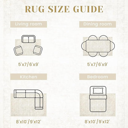 8x10 Area Rugs for Living Room: Washable Large Vintage Floral Rug Low Pile Non-Slip Boho Carpet for Bedroom Dining Home Office (Beige, 8'x10')
