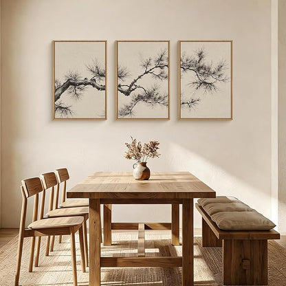 HPNIUB Vintage Sketch Pine Tree Framed Canvas Wall Art Set, Brown Antique Tree Branch Wall Decor, Nature Botanical Art Print, Modern landscape Pictures for Living Room, Bedroom, Office- 16 x24 x3