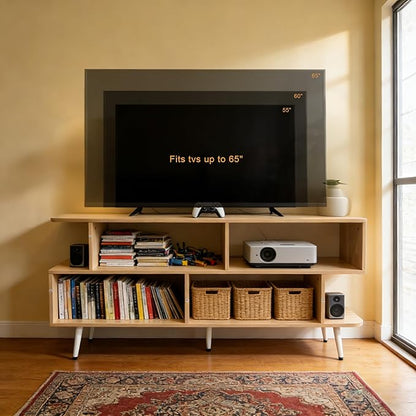 Lightdot 55 Inch TV Stand, up to 65 Inch TVs, Large Storage for Collection with 6 Open Shelves, Sturdy Media Console Table for Living Room/Entrance/Kitchen/Sofa Cabinet, Easy Assembly, Walnut